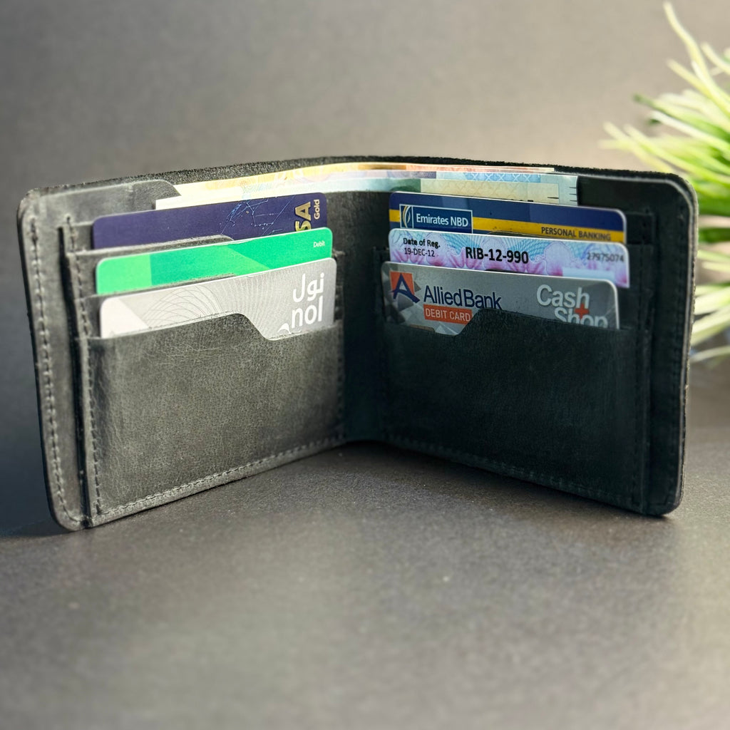 Rugged Edge Cowhide Leather Bifold Wallet | Smoke Black