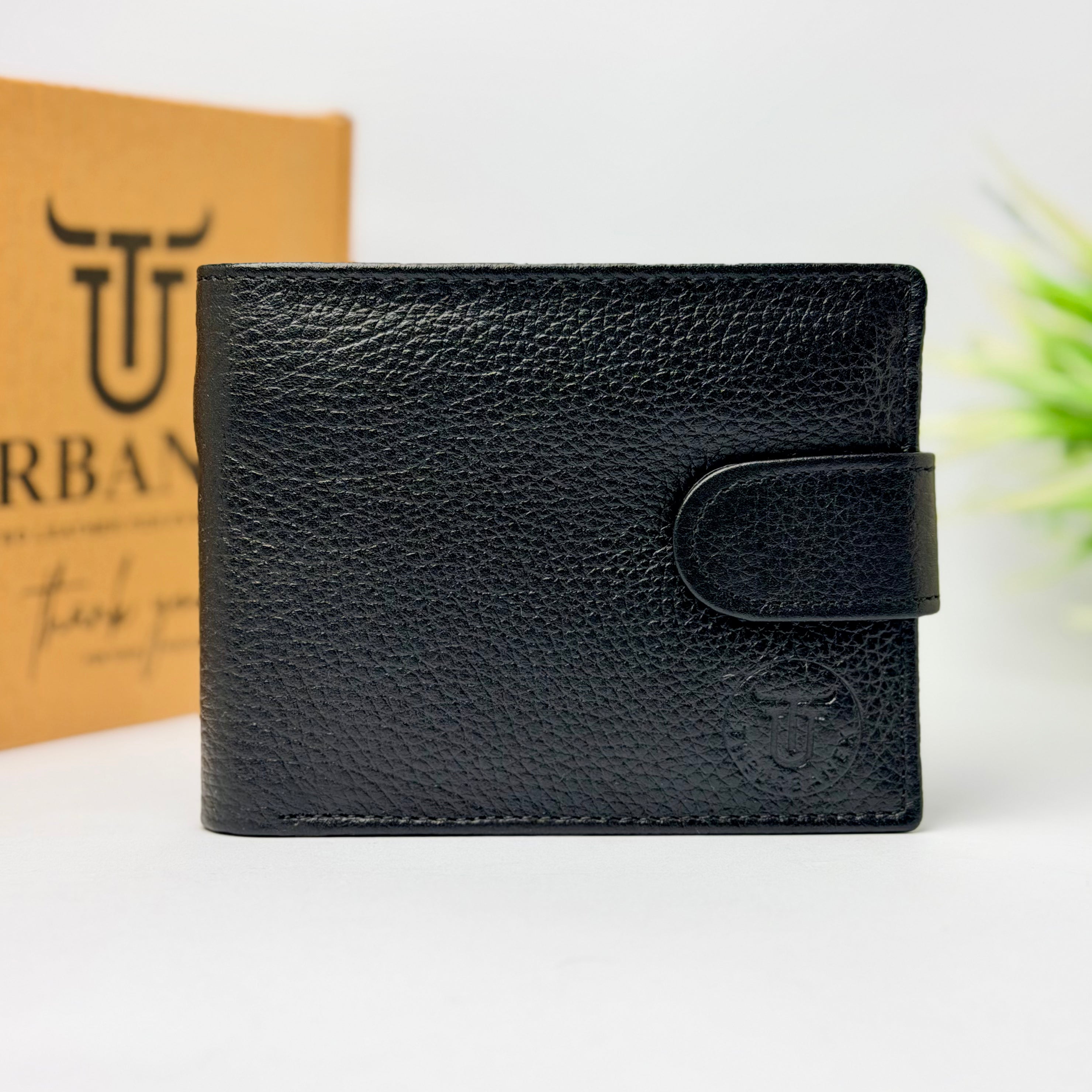 Cowhide Leather Button-Closure Wallet