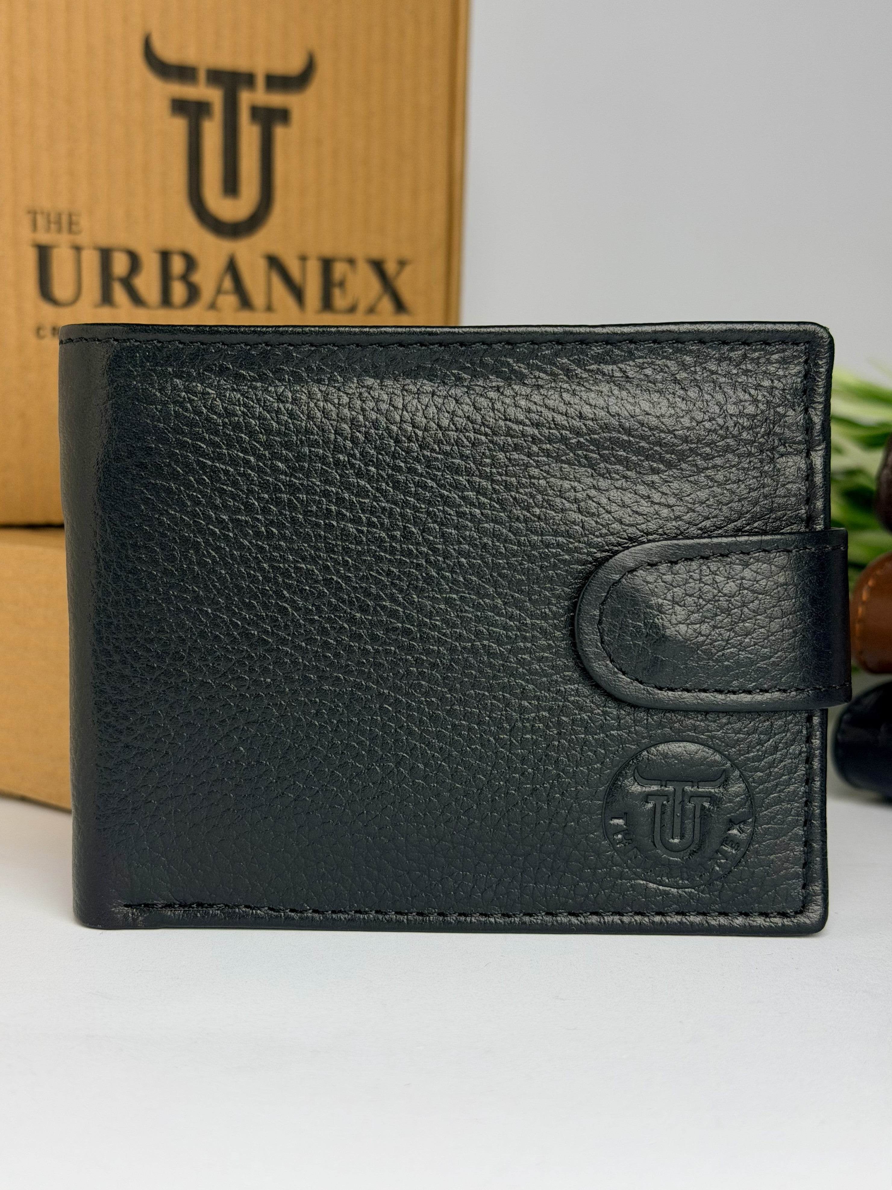 Cowhide Leather Button-Closure Wallet