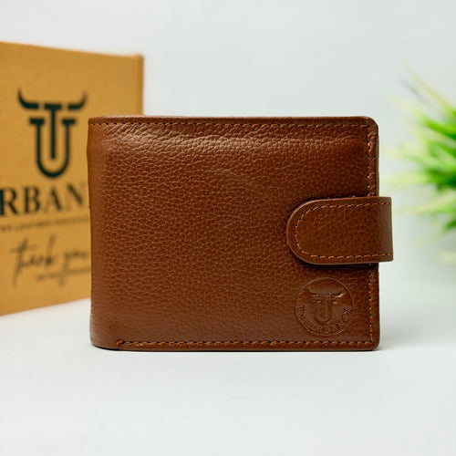 Cowhide Leather Button-Closure Wallet
