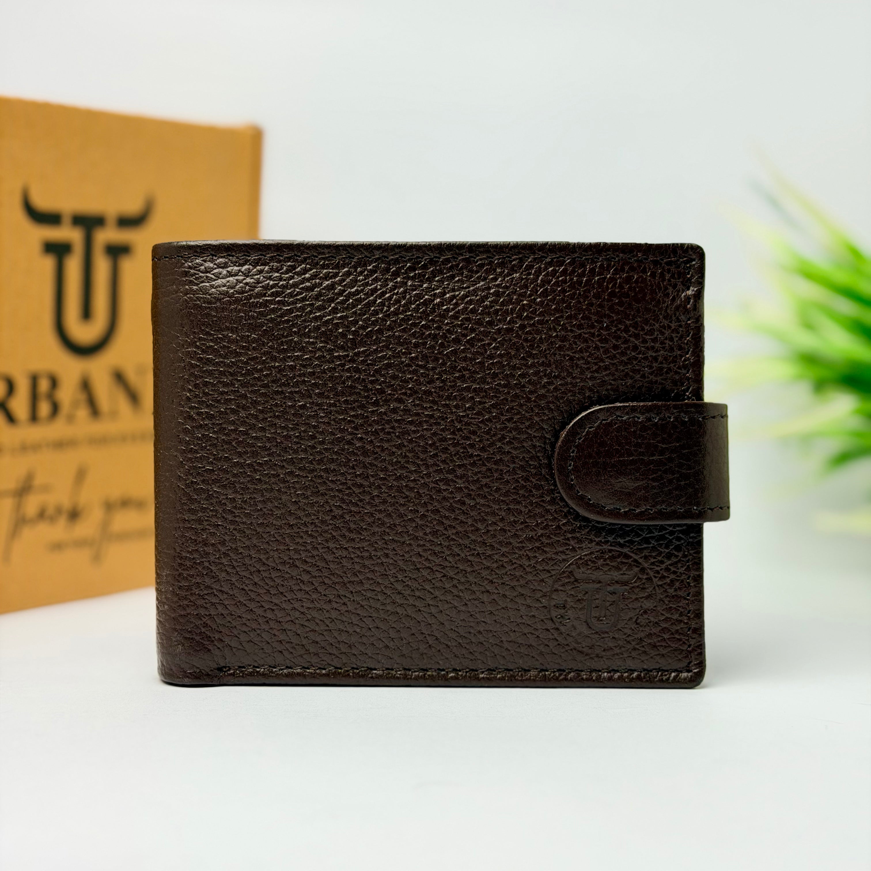 Cowhide Leather Button-Closure Wallet