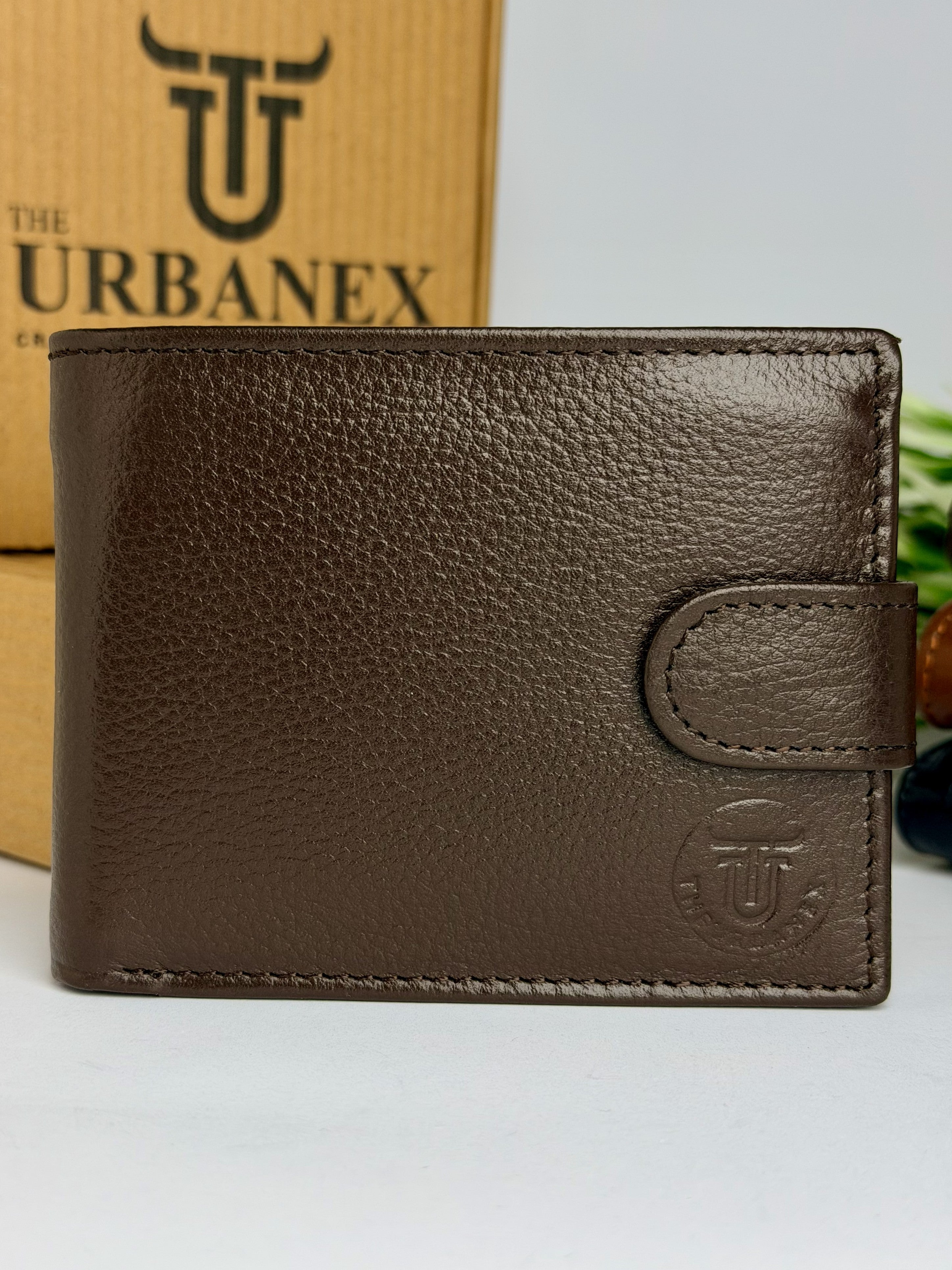Cowhide Leather Button-Closure Wallet