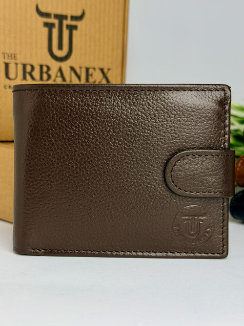 Cowhide Leather Button-Closure Wallet