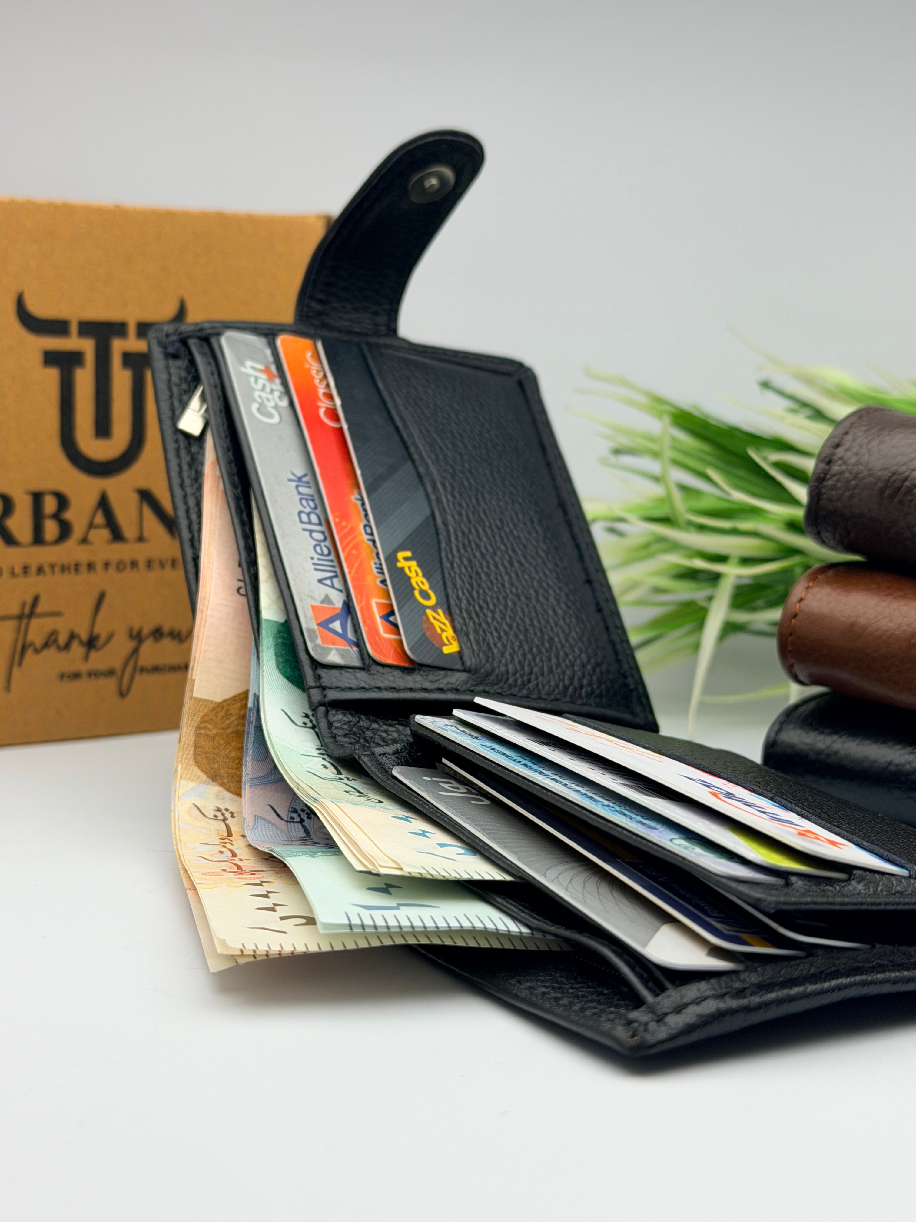 Cowhide Leather Button-Closure Wallet
