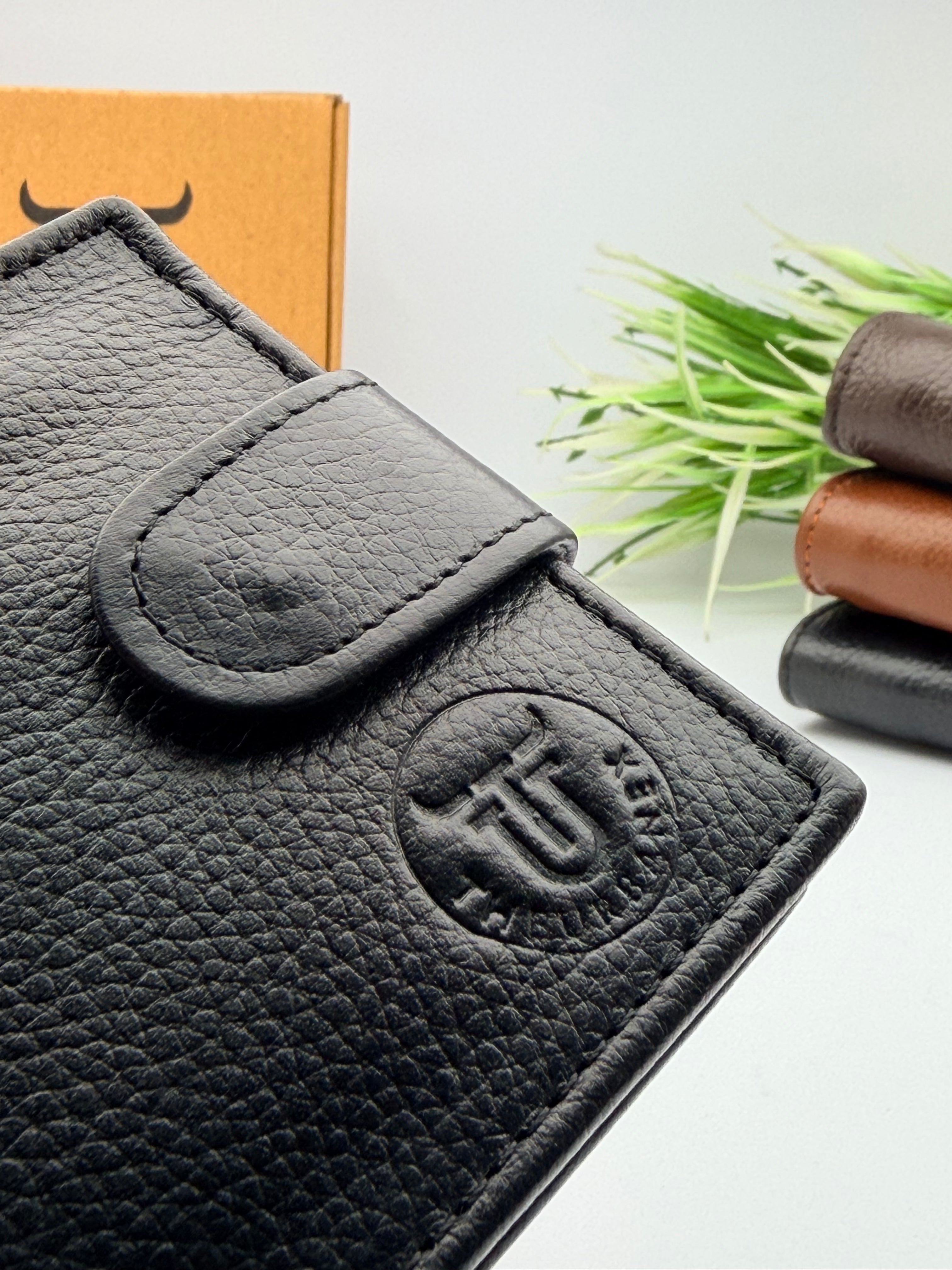 Cowhide Leather Button-Closure Wallet