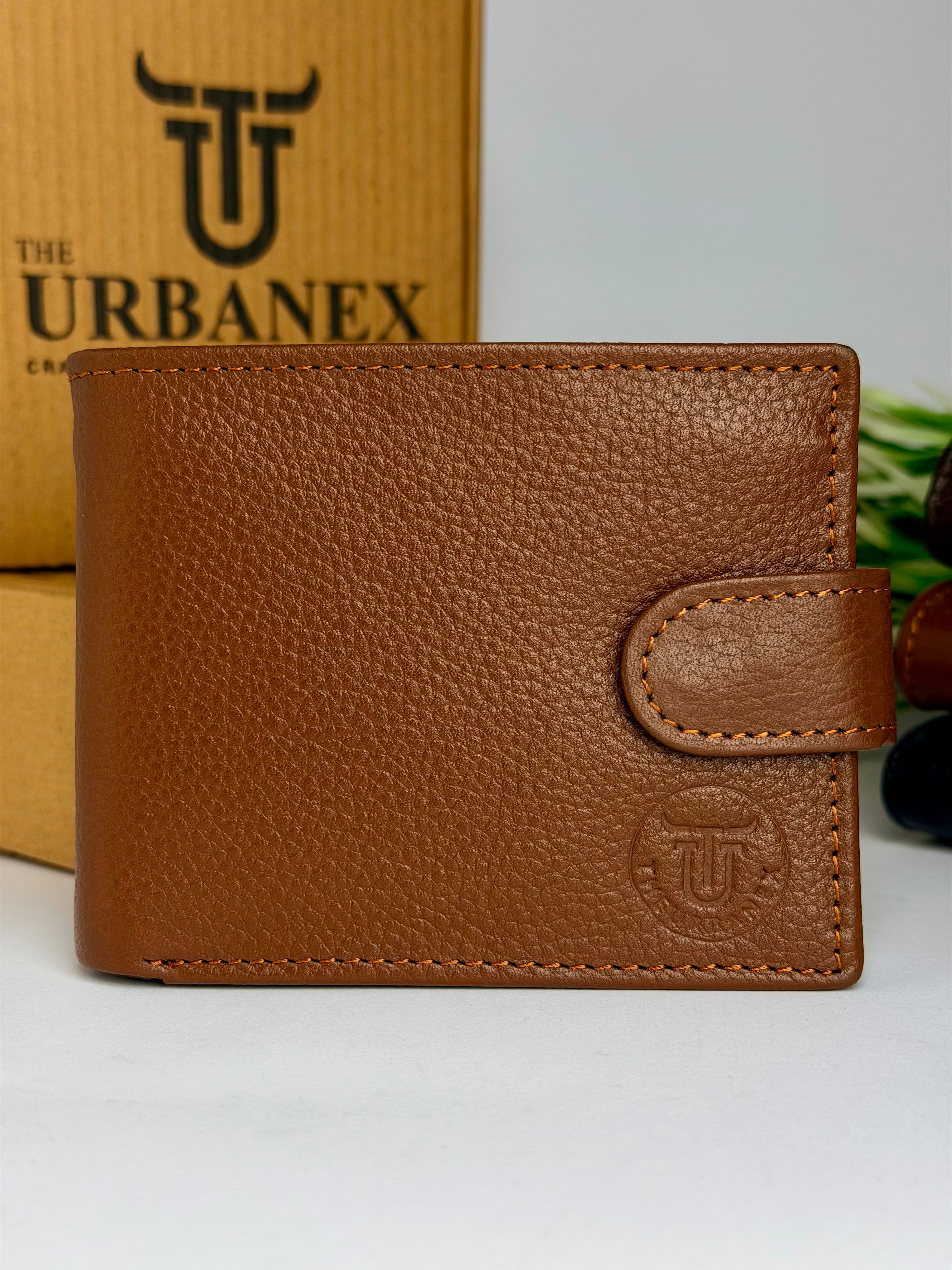 Cowhide Leather Button-Closure Wallet